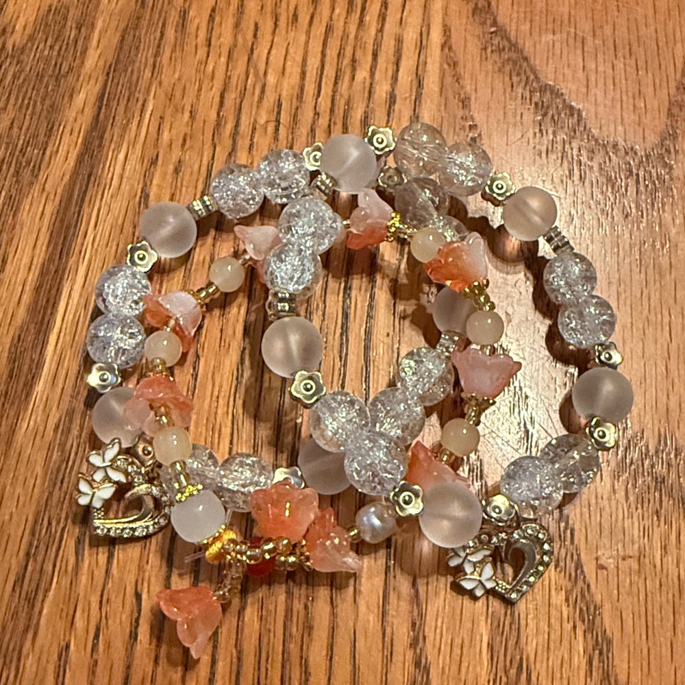 Elegant white and coral Beaded Bracelets